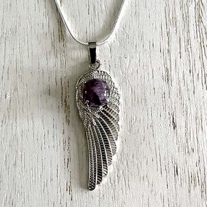 Feather amethyst pendant & necklace. Chakra, meditation, spiritual.